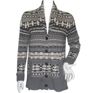 EDDIE BAUER Cardigan Sweater, M, Aztek, Stripe, Gray/White, Pockets, Washable